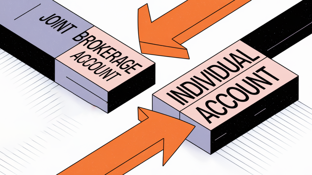 A block illustration showing the transfer of assets from a joint brokerage account to an individual account, with the term "Joint Brokerage Account" highlighted.