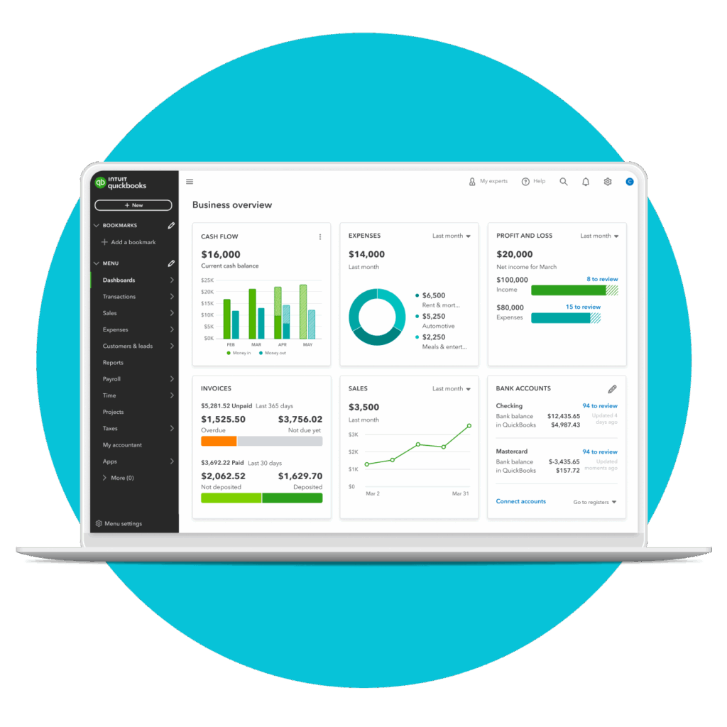 A clean and intuitive dashboard is one of QBO's strengths.